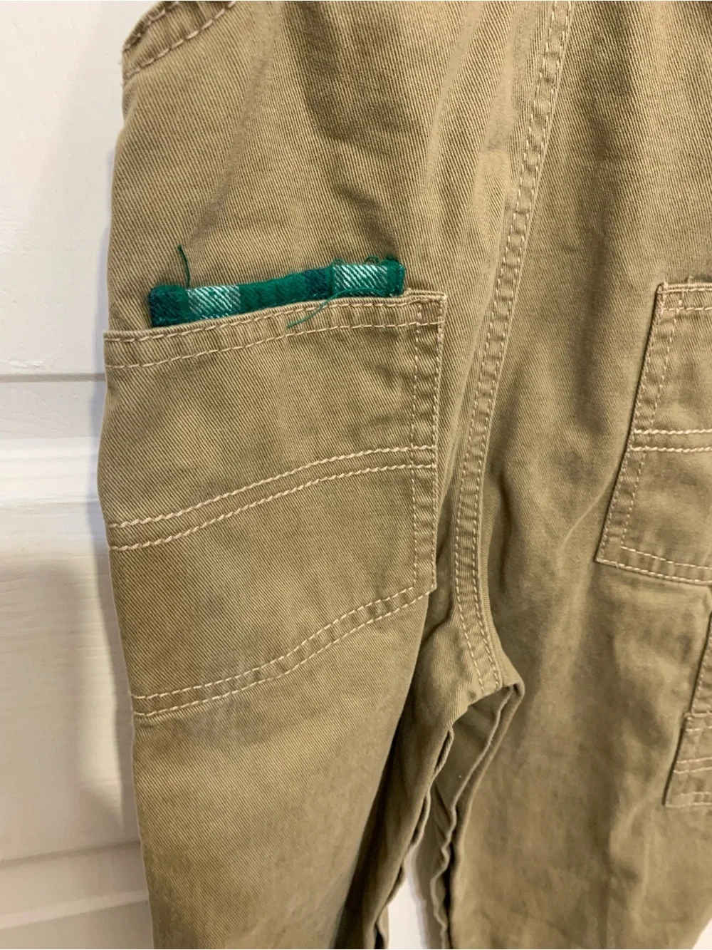 OshKosh B'gosh Khaki Twill Navy Green Plaid 18 Months Overalls 3897